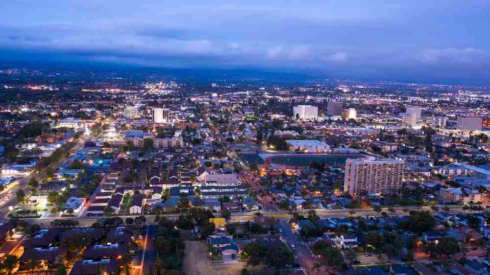 Twilight-aerial-view-of-the-urban-core-of-downtown-Santa-Ana